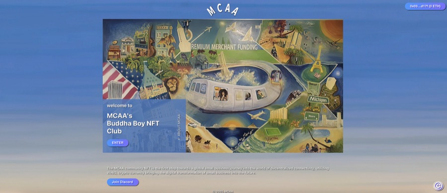 Screenshot of the MCAA NFT home page