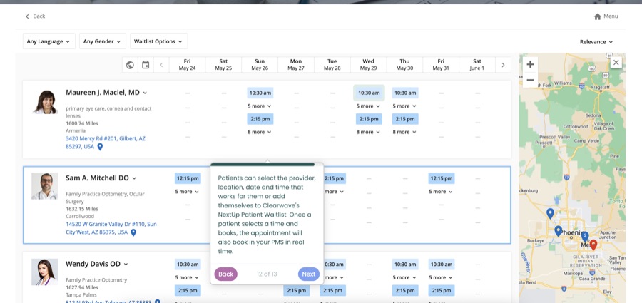 Screenshot of the patient scheduling workflow
